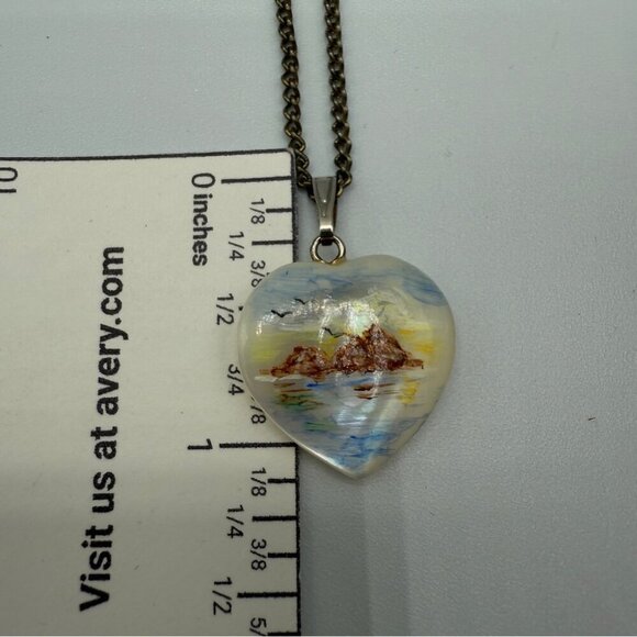 Artisan Handpainted Moonstone Heart Pendant Necklace - Picture 8 of 9
